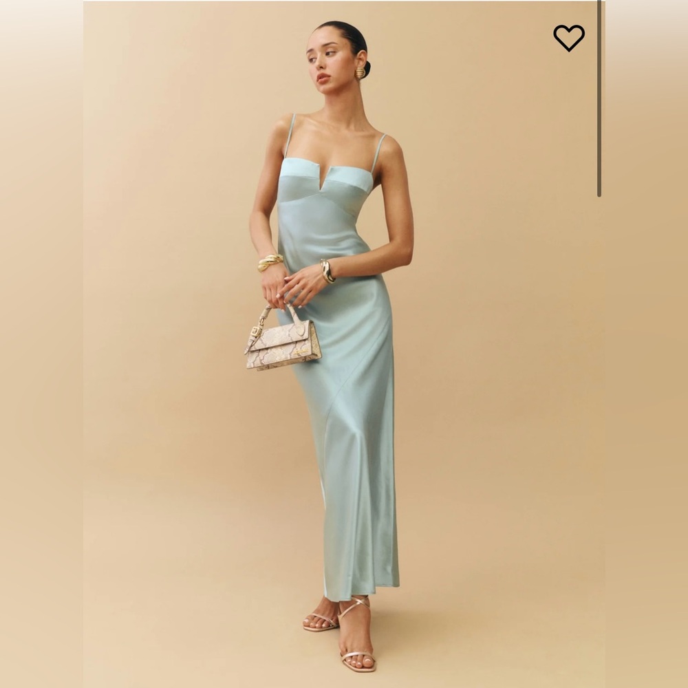 NWT Reformation Brie Silk Dress in Aquamarine in size 6